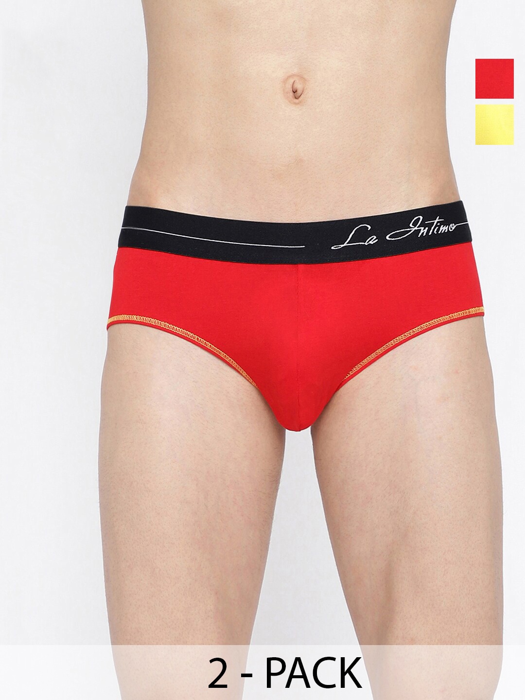 

La Intimo Pack Of 2 Mid-Rise Anti Microbial Basic Briefs LIBR040B, Red
