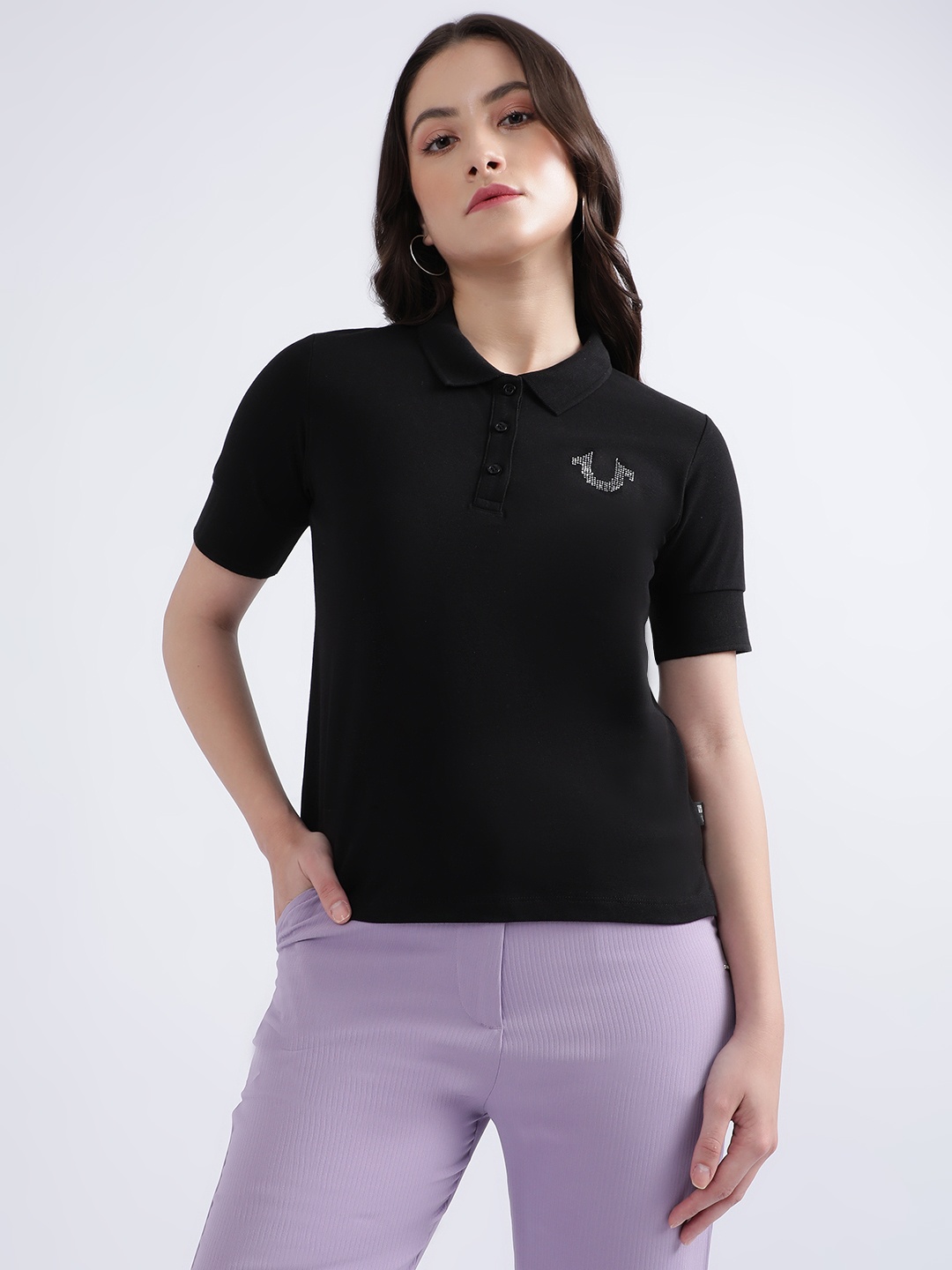 

True Religion Polo Collar Pure Cotton Casual T-shirt, Black