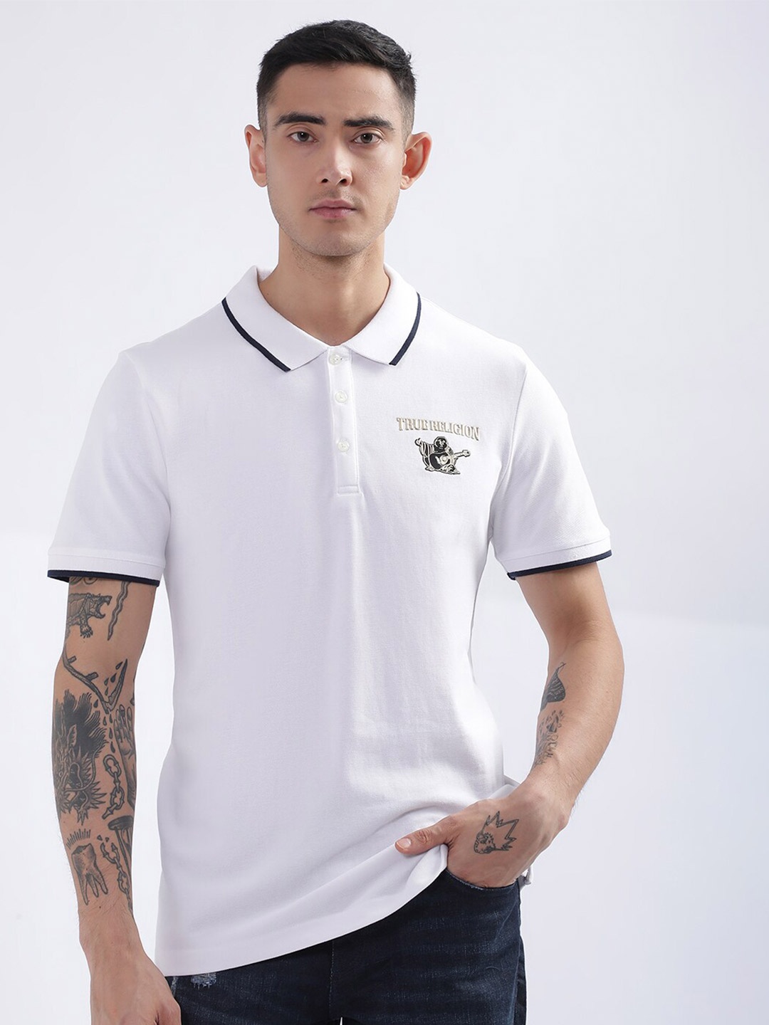 

True Religion Polo Collar Pure Cotton T-shirt, White