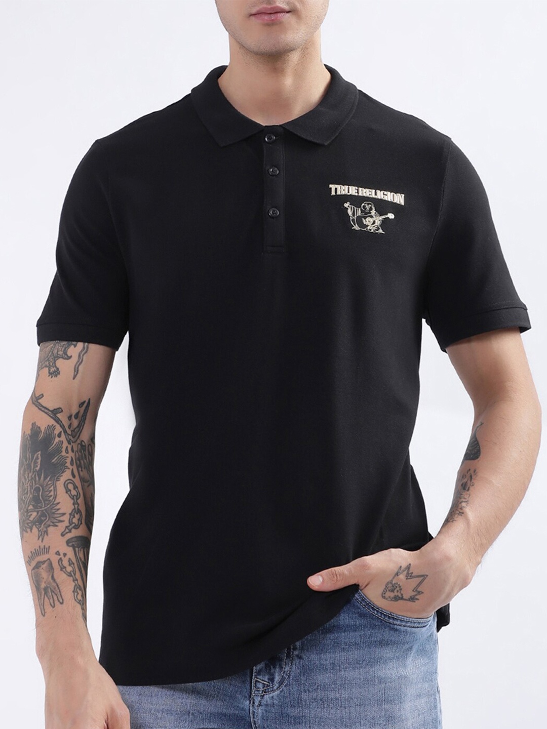 

True Religion Polo Collar T-shirt, Black