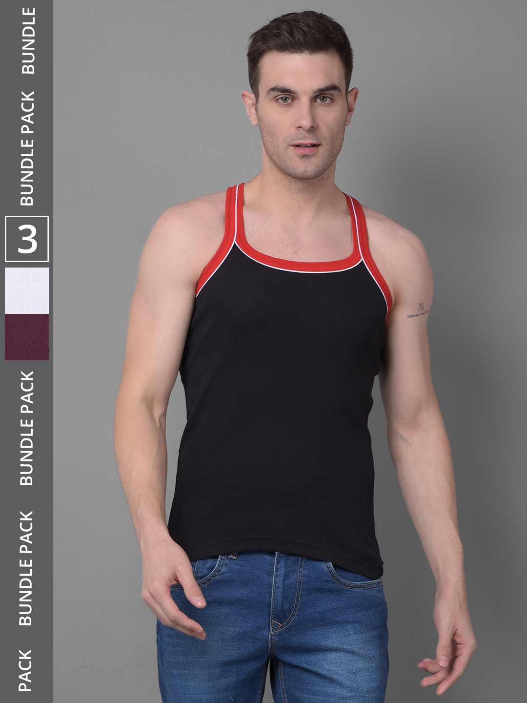 

Dollar Bigboss Men Pack of 3 Cotton Racerback Styled Gym Vest, Assorted