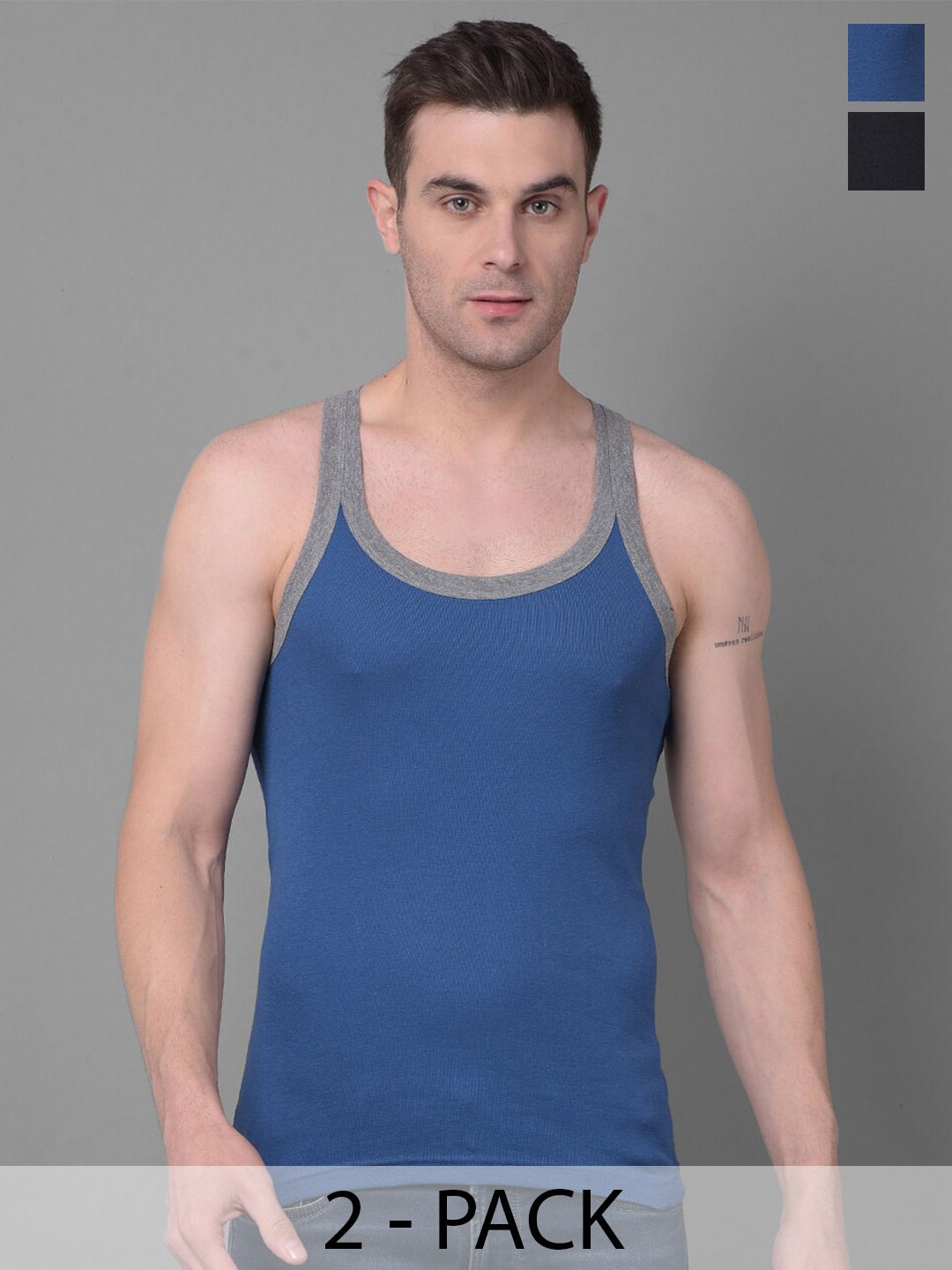 

Dollar Bigboss Pack of 2 Assorted Racerback Cotton Gym Innerwear Vests