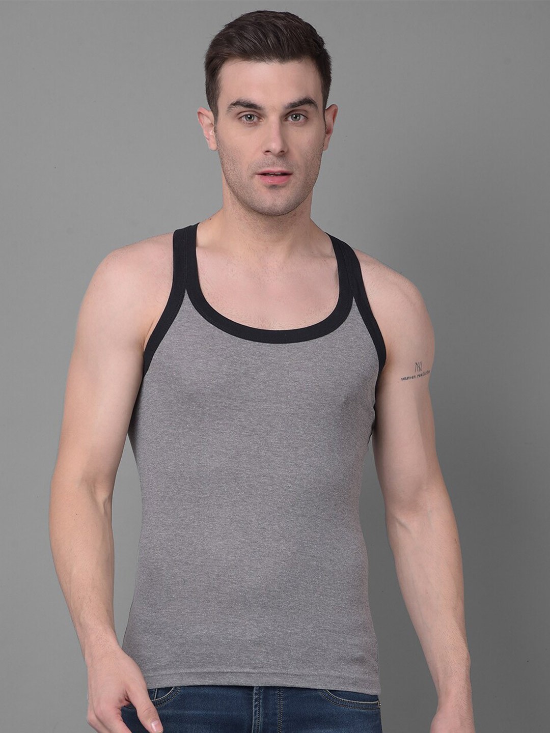 

Dollar Bigboss Men Solid Premium Cotton Racerback Styled Gym Vest, Assorted