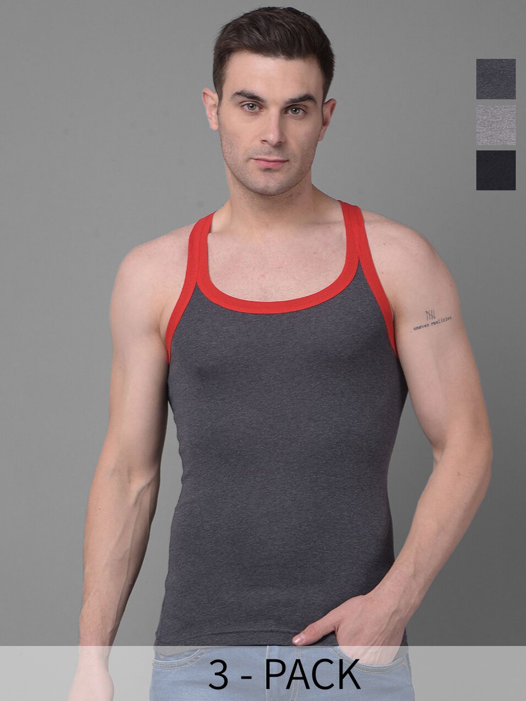 

Dollar Bigboss Pack Of 3 Cotton Racerback Styled Gym Vest MBB-10-PO3-CO2-S, Assorted