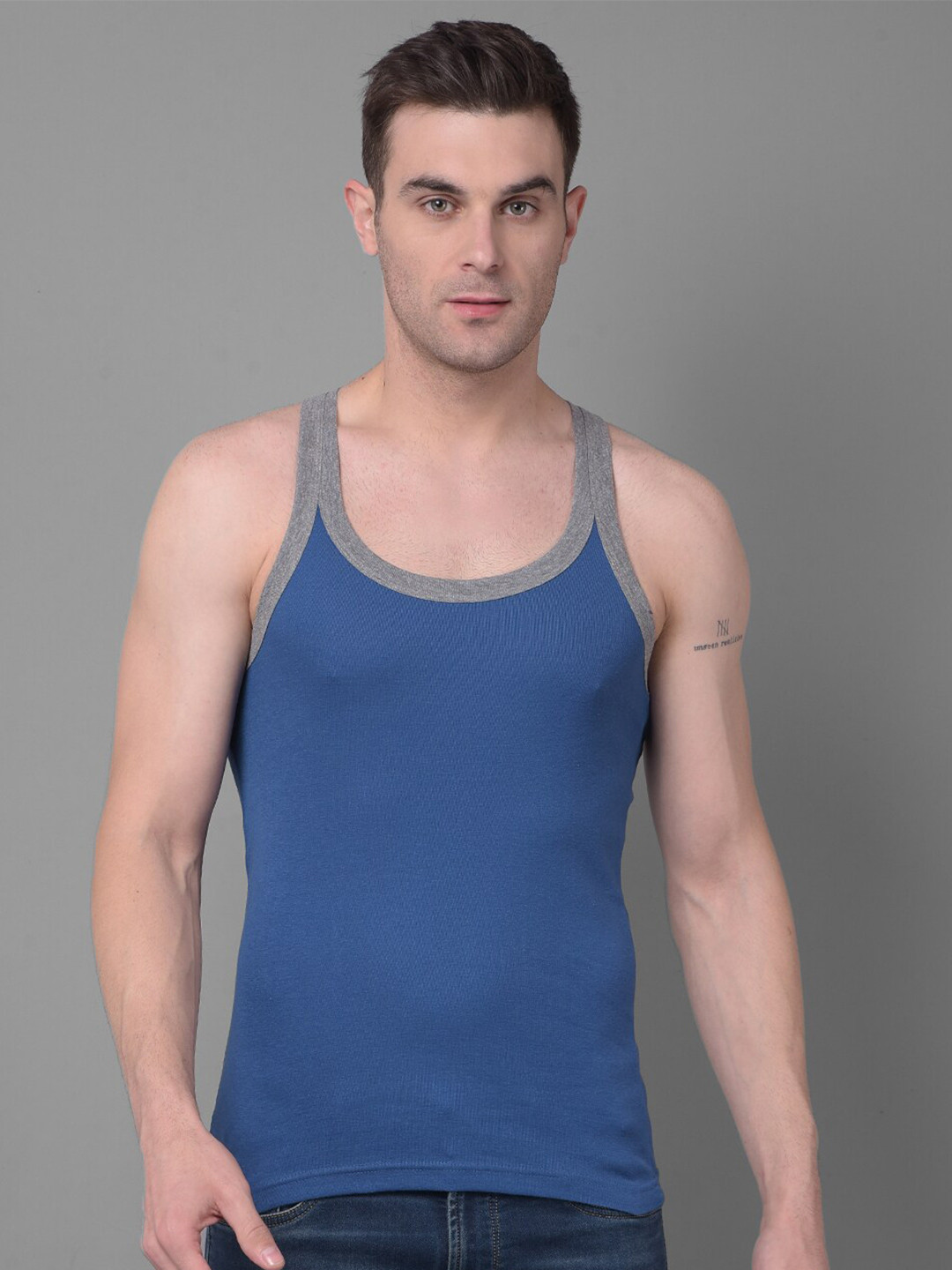 

Dollar Bigboss Men Solid Premium Cotton Racerback Styled Gym Vest MBB-10-PO1-CO2-S24, Assorted