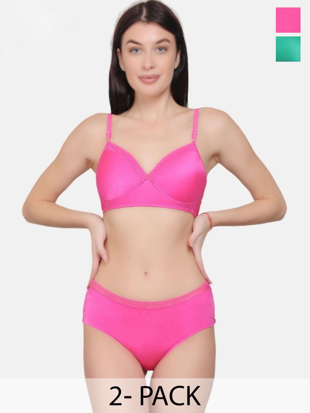 

CURWISH Pack Of 2 Heavily Padded Bra & Mid-Rise Briefs, Pink