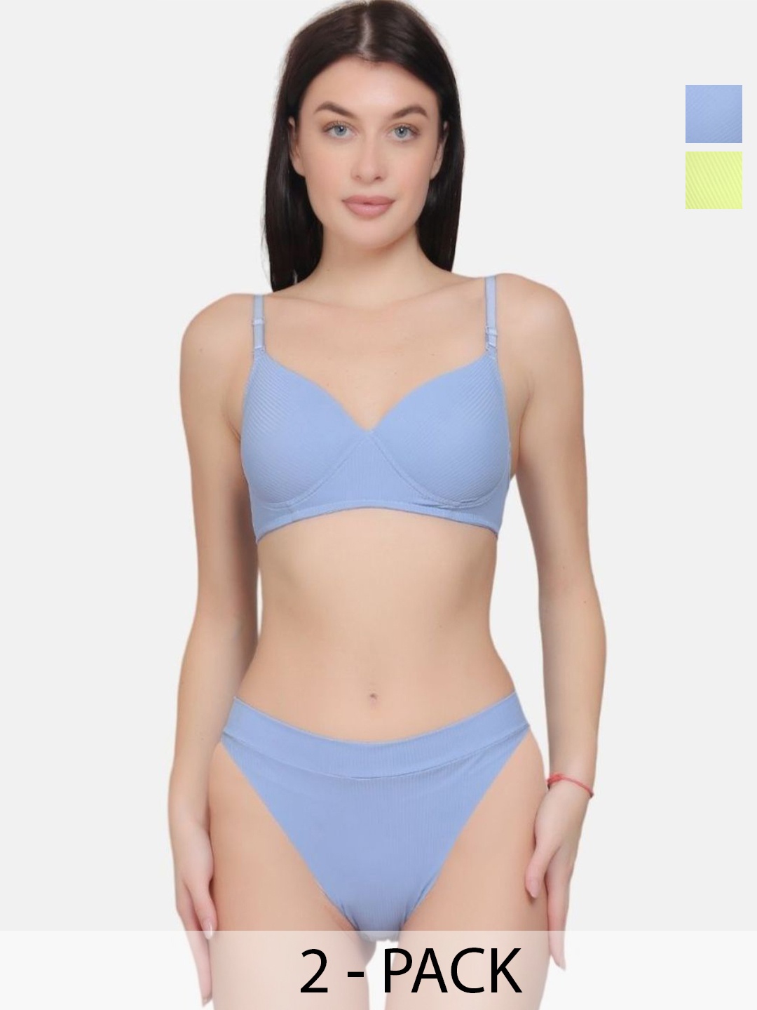 

CURWISH Pack Of 2 Self-Design Lingerie Set, Blue