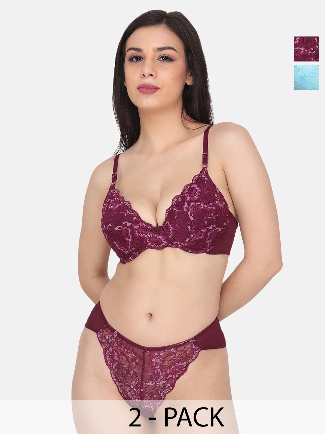 

CURWISH Pack Of 2 Self-Design heavily Bikini Lingerie Set P2LWS-04, Purple