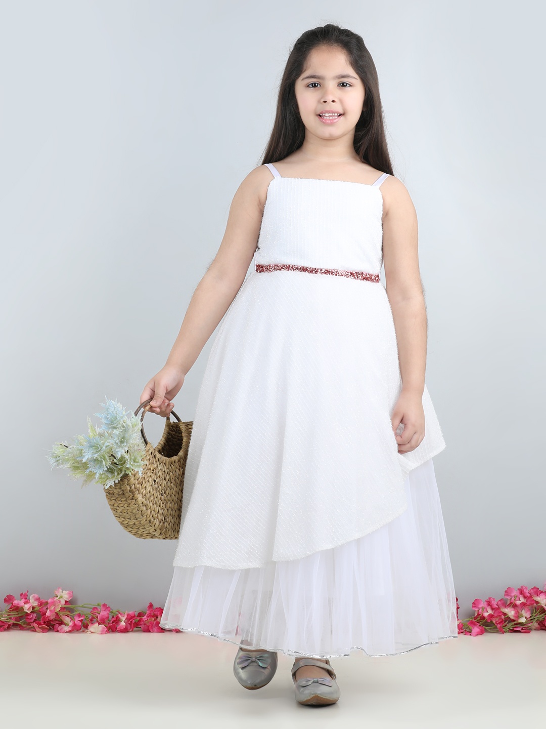 

Toy Balloon kids Girls Net Fit & Flare Maxi Dress, White