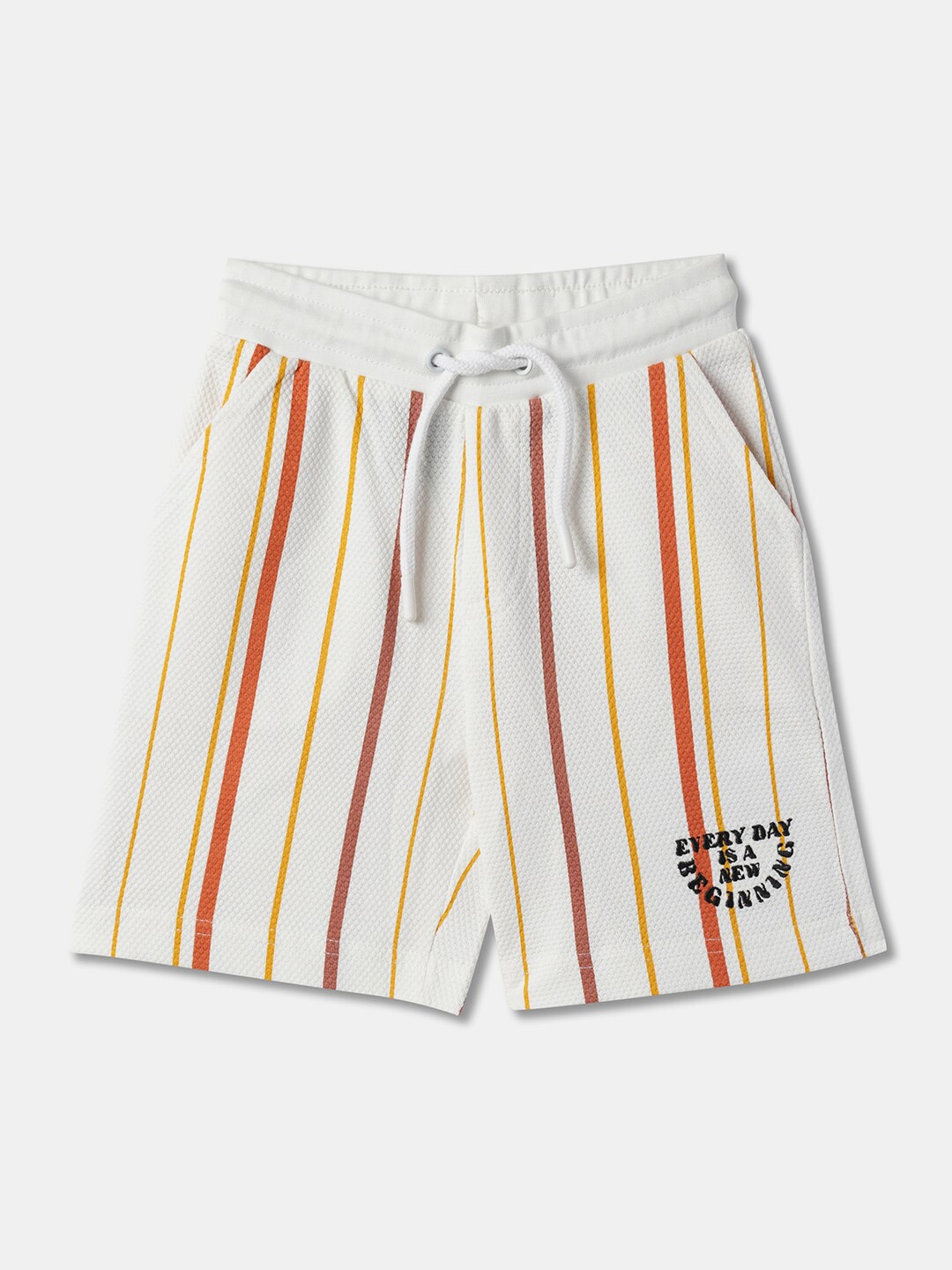 

R&B Boys Mid-Rise Striped Cotton Shorts, White