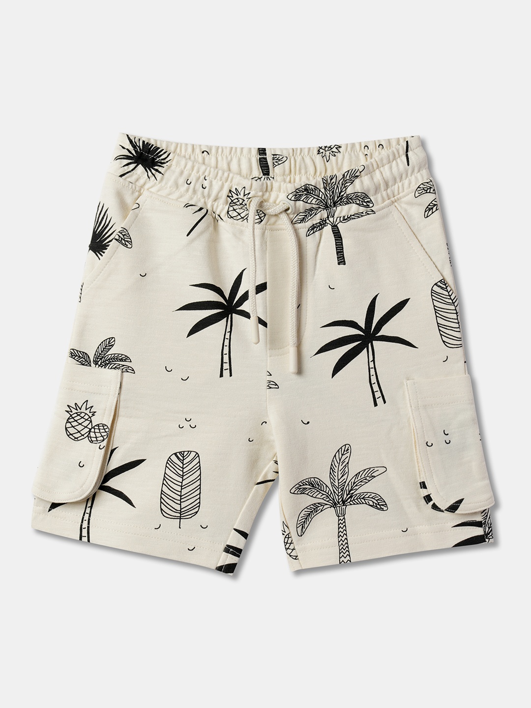 

R&B Boys Conversational Printed Cotton Shorts, Beige