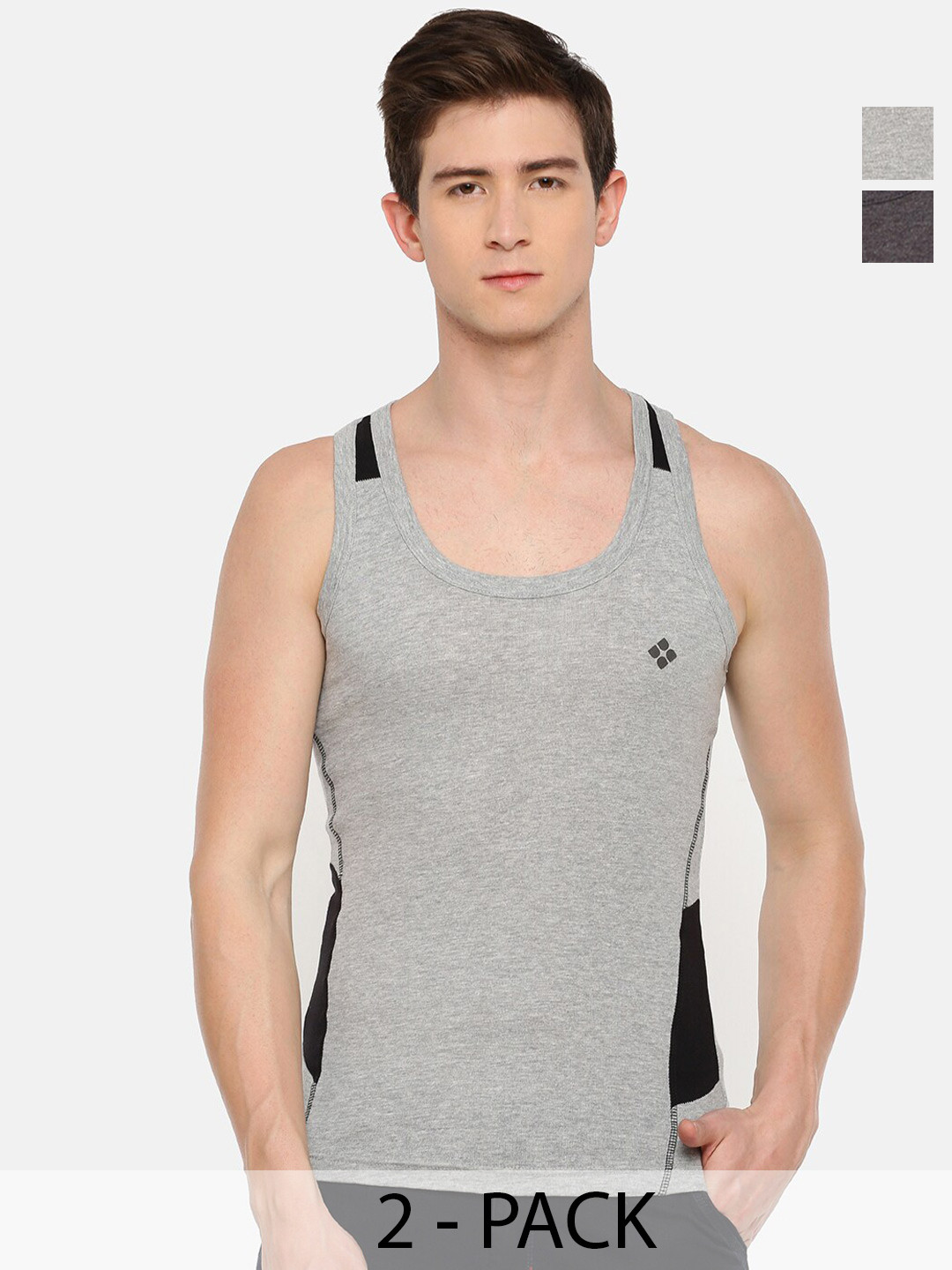 

Dollar Bigboss Men Pack of 2 Cotton Racerback Styled Gym Vest, Assorted