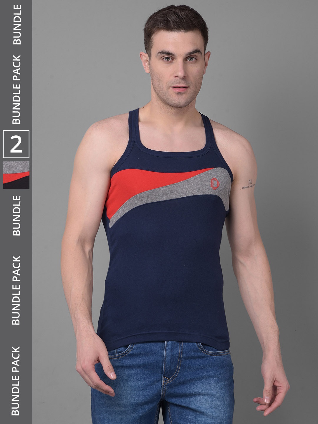 

Dollar Bigboss Men Pack of 2 Super Combed Cotton Racerback Styled Gym Vest, Assorted