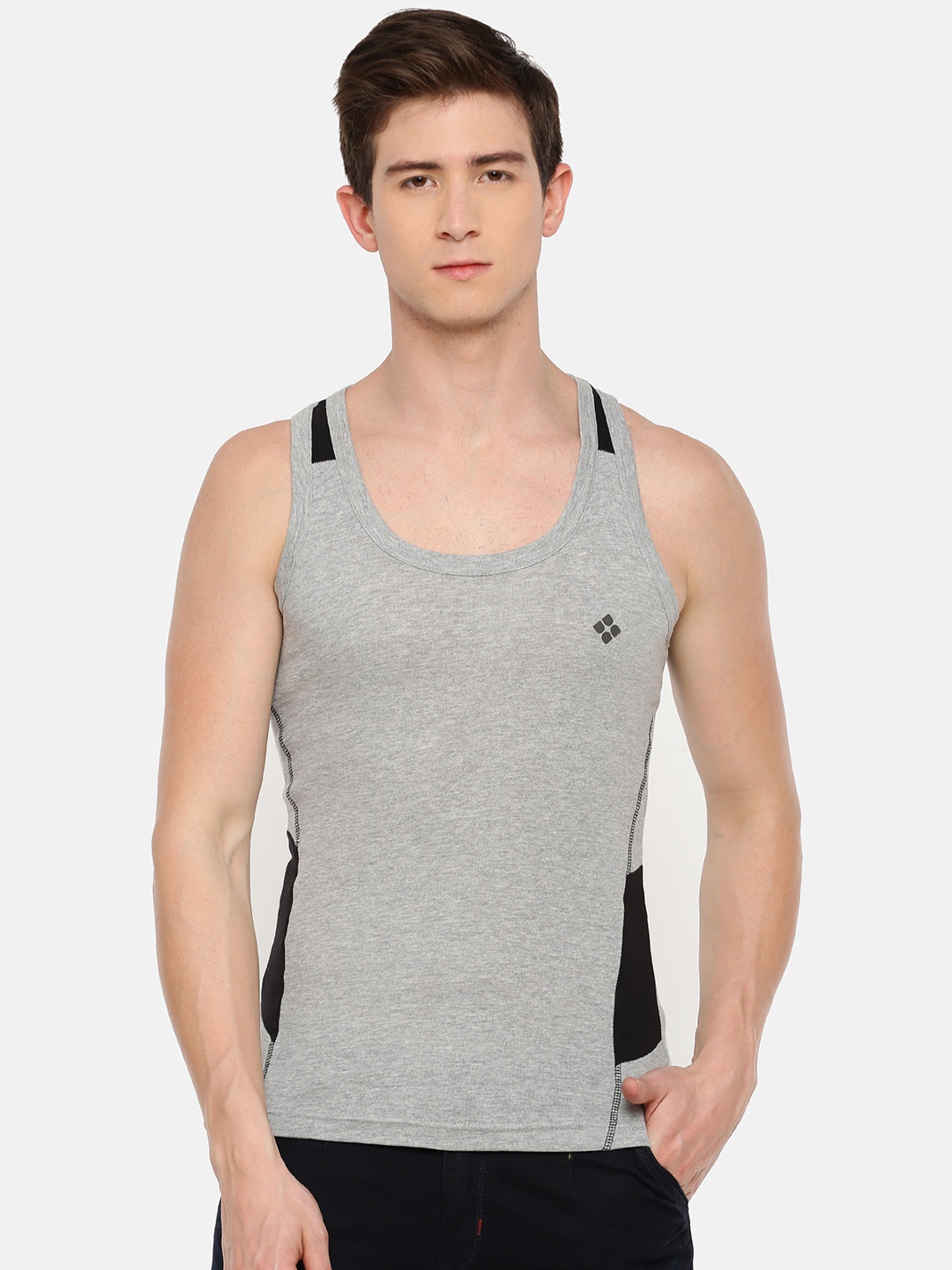 

Dollar Bigboss Men Solid Cotton Racerback Styled Gym Vest MBB-21-PO1-CO4-S24, Grey