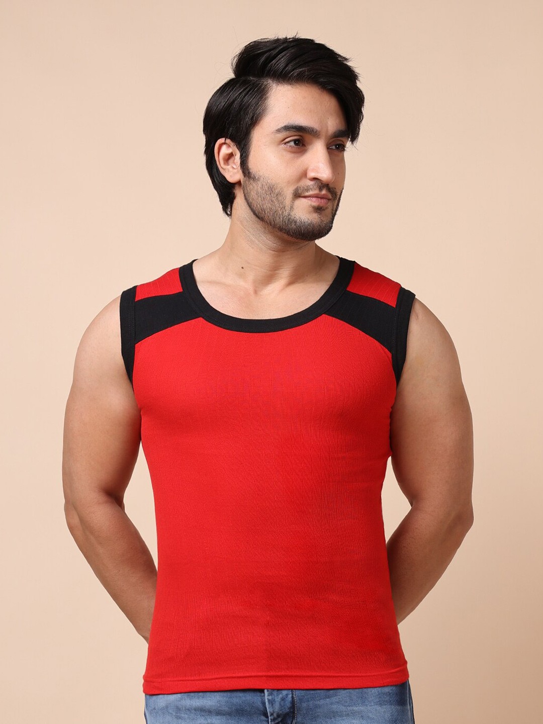 

Dollar Bigboss Men Solid Combed Cotton Racerback Styled Gym Vest, Assorted
