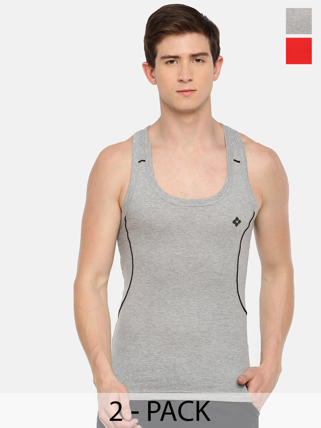 

Dollar Bigboss Men Solid Pack of 2 Cotton Racerback Styled Gym Vest, Assorted