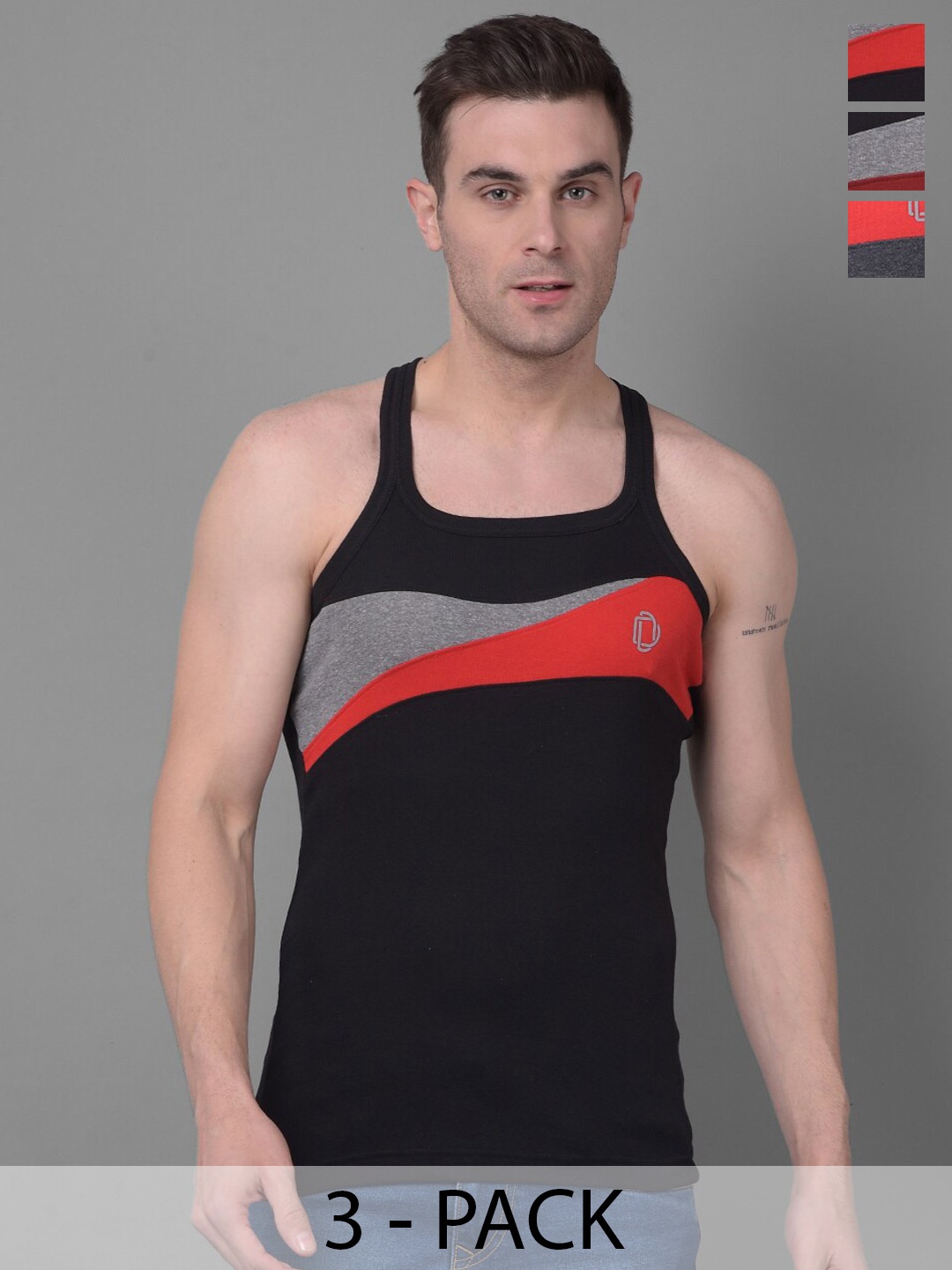 

Dollar Bigboss Pack of 3 Assorted Super Combed Cotton Racerback Styled Gym Vests CO3-S24