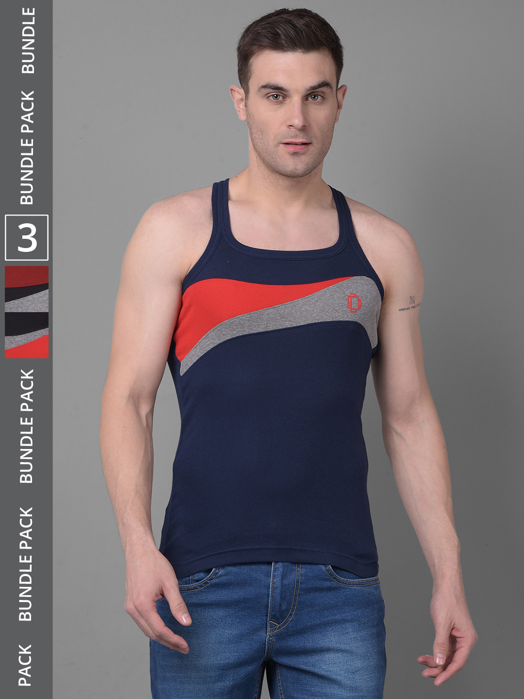 

Dollar Bigboss Men Solid Pack of 3 Super Combed Cotton Racerback Styled Gym Vest, Assorted