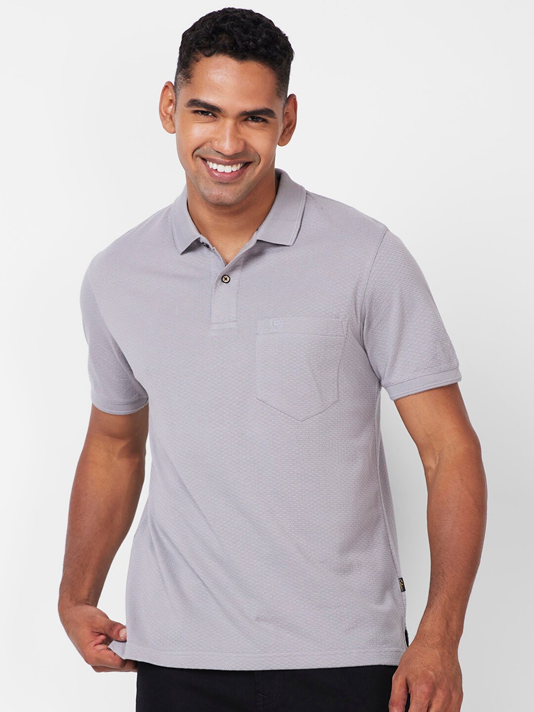 

CELSIUS Regular Fit Jacquard Polo Collar T-shirt, Grey