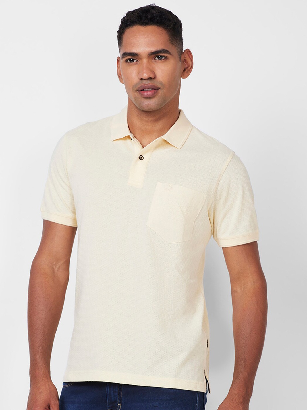 

CELSIUS Regular Fit Jacquard Polo Collar T-shirt, Cream