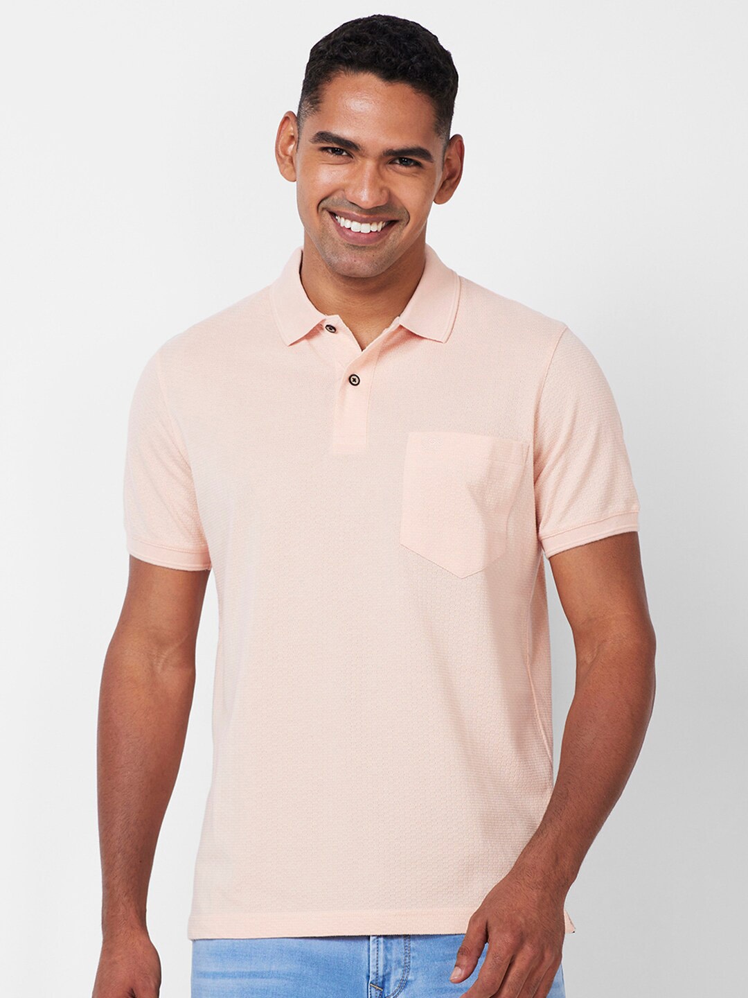 

CELSIUS Polo Collar Pockets Short Sleeves Cotton Casual T-shirt, Peach