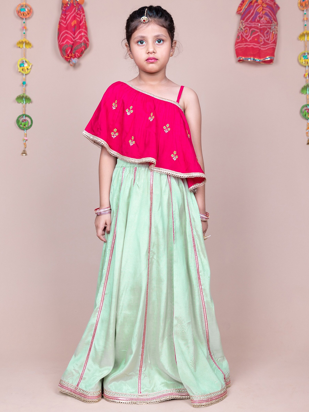 

KASYA Girls Embroidered Thread Work Ready to Wear Lehenga & Blouse, Pink