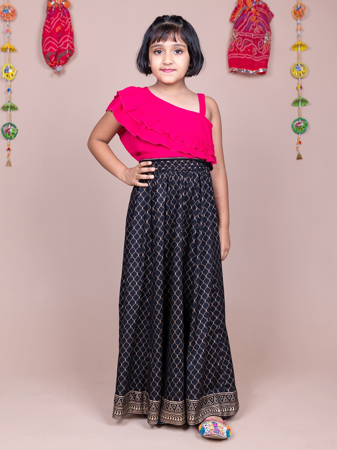

KASYA Girls One Shoulder Ready To Wear Lehenga & Blouse, Pink