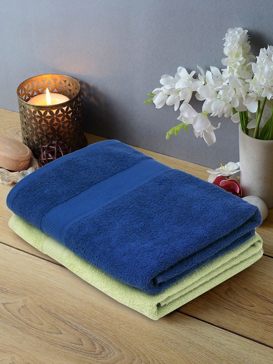 

URBANFIX Blue & Green 2 Pieces Cotton 400 GSM Bath Towels