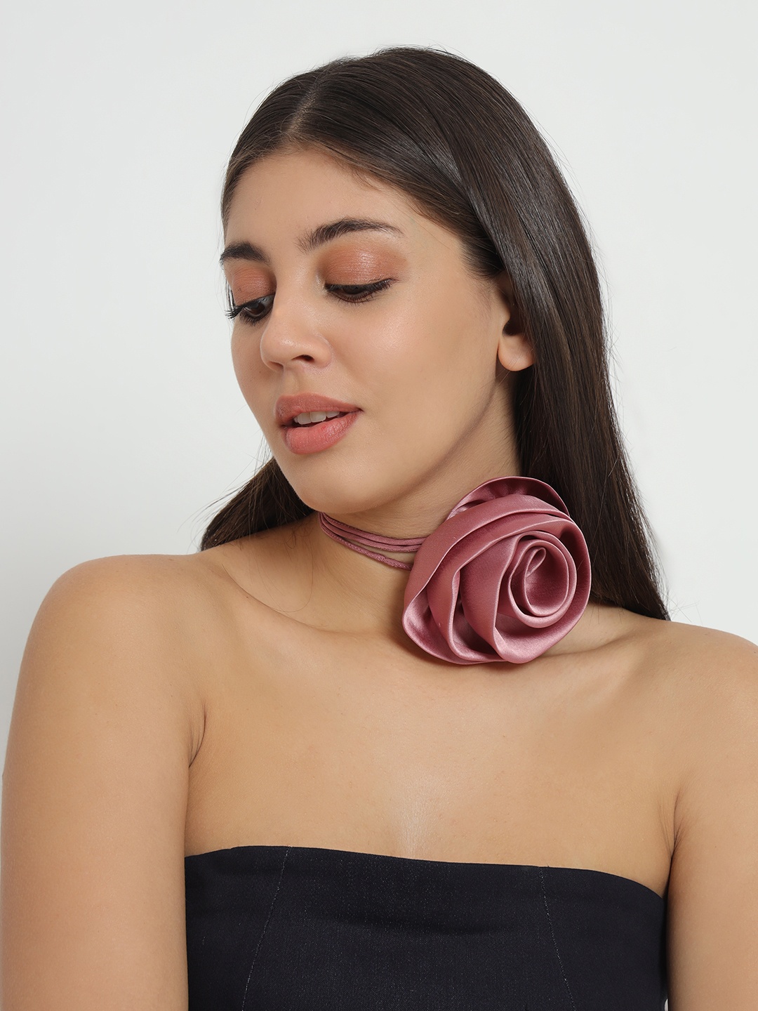 

DEPANO Statement Satin Flower Chokers, Pink