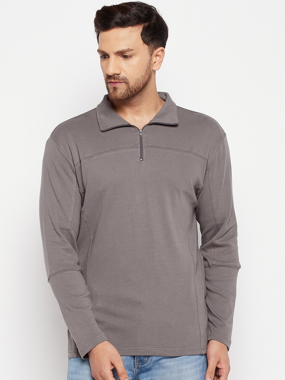 

Hypernation Polo Collar Slim Fit Cotton T-shirt, Grey