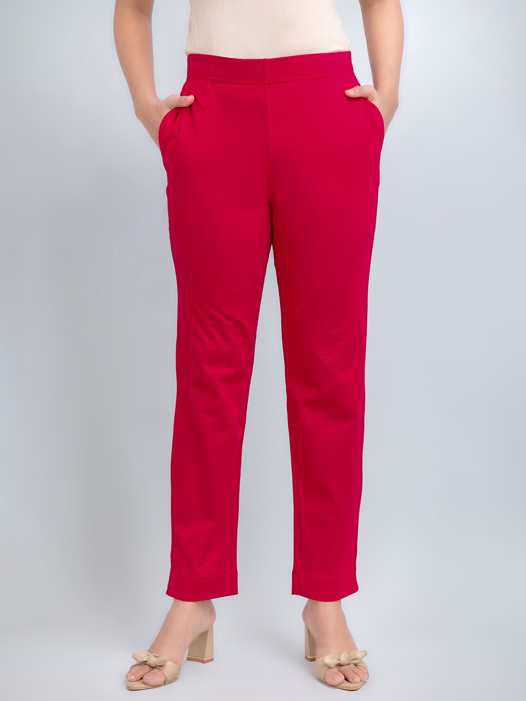 

SUTI Women Red Relaxed Straight Leg Straight Fit Cotton Trousers
