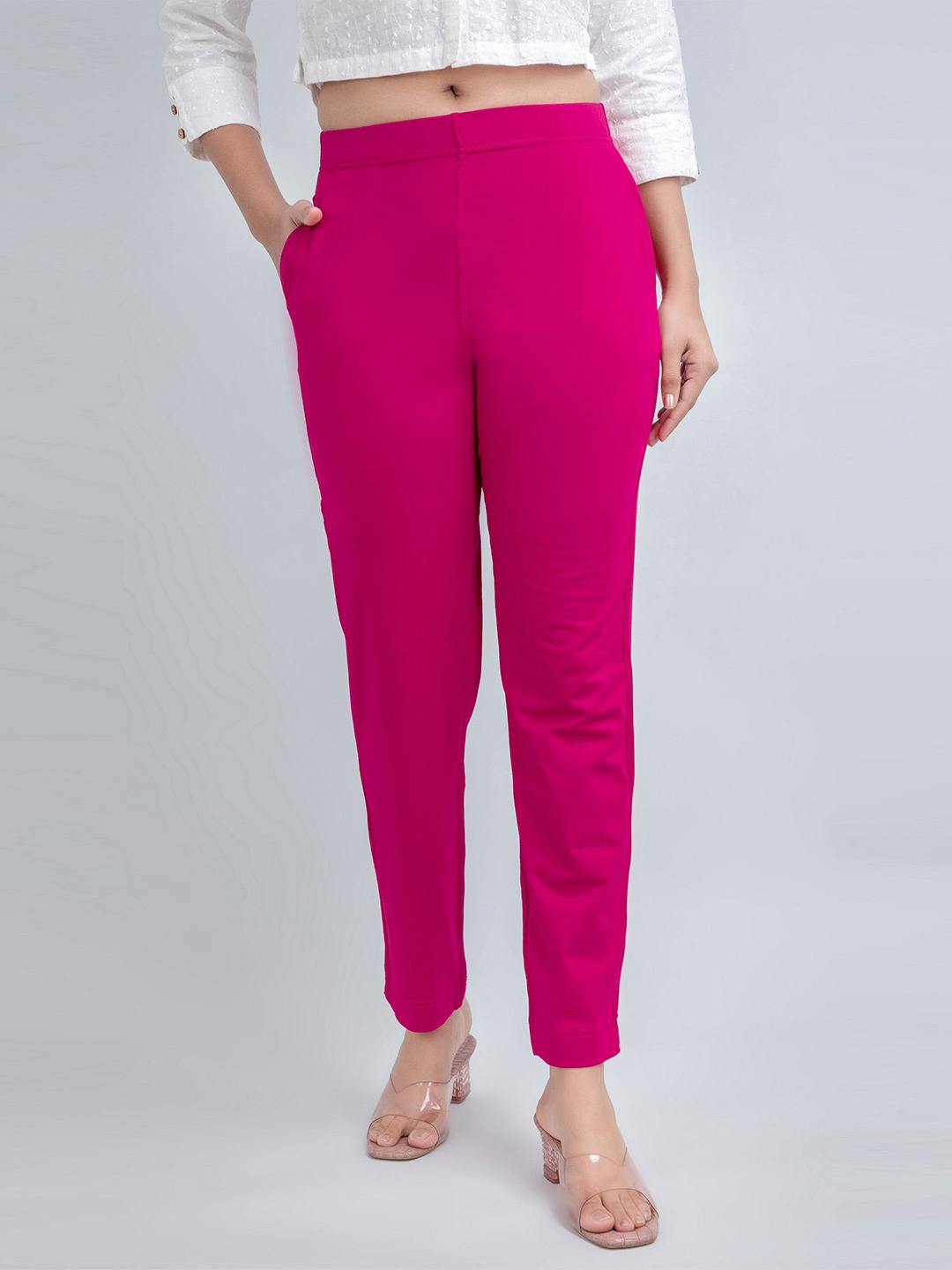 

SUTI Women Relaxed Straight Leg Straight Fit Cotton Trousers, Pink