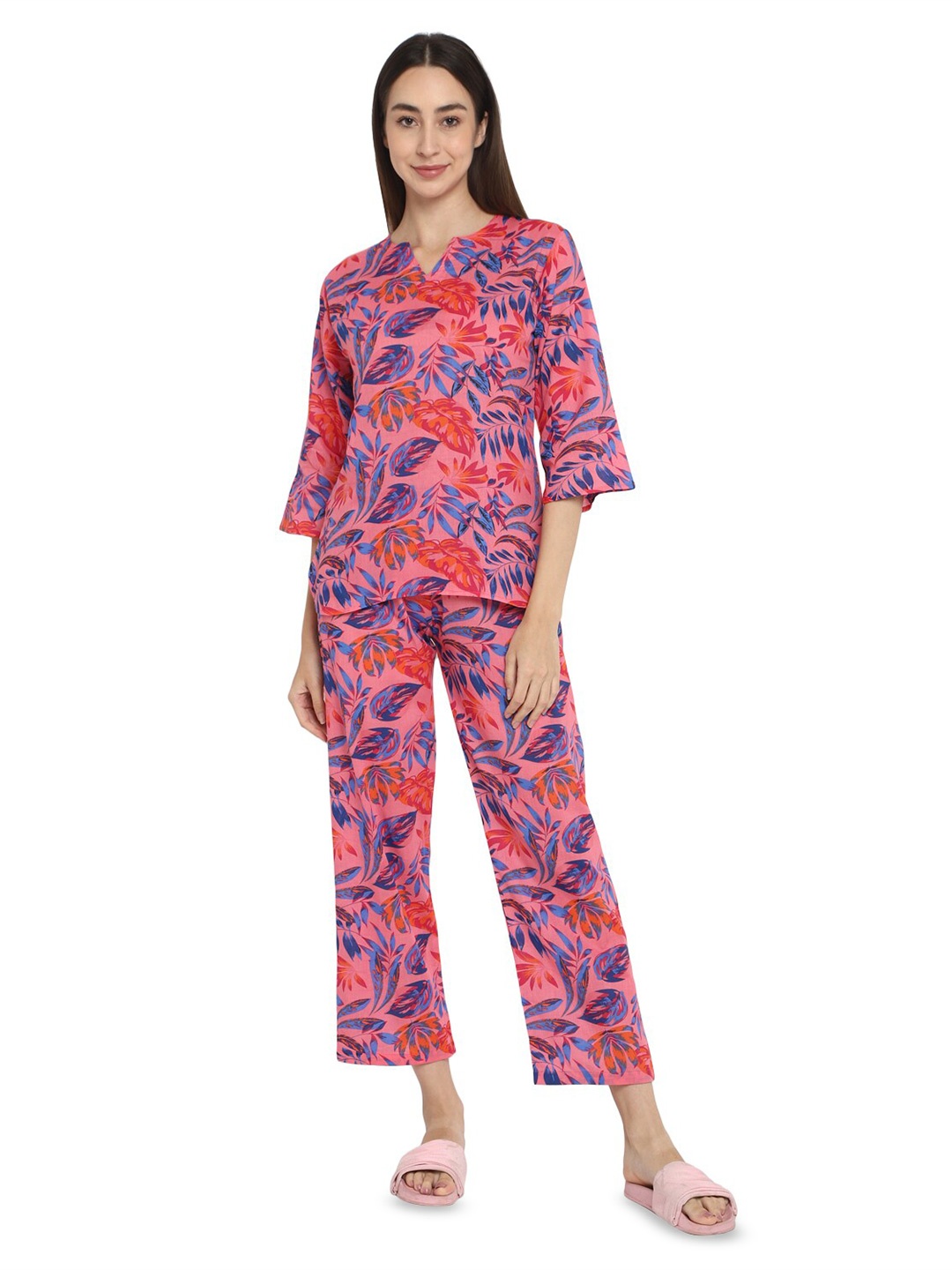 

shopbloom Floral Print Pure Cotton Night suit, Pink