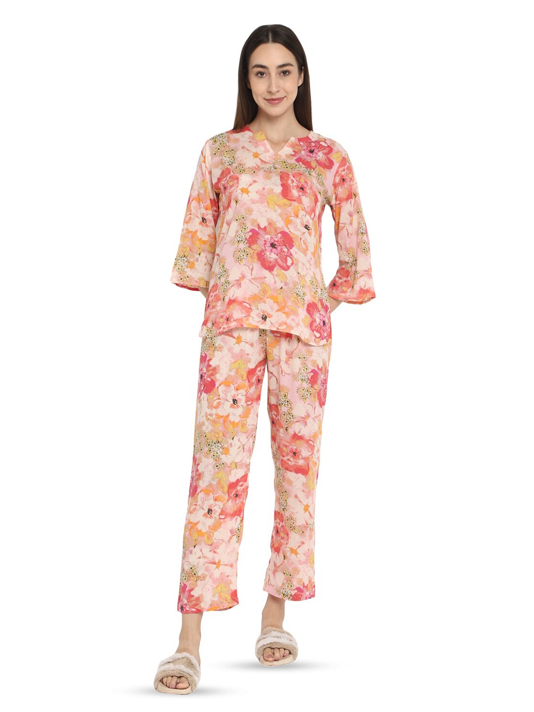 

shopbloom Floral Printed Pure Cotton Top With Trouser, Pink
