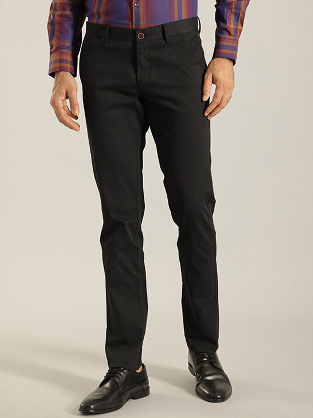 

Indian Terrain Men Brooklyn Slim Fit Striped Formal Trouser, Black