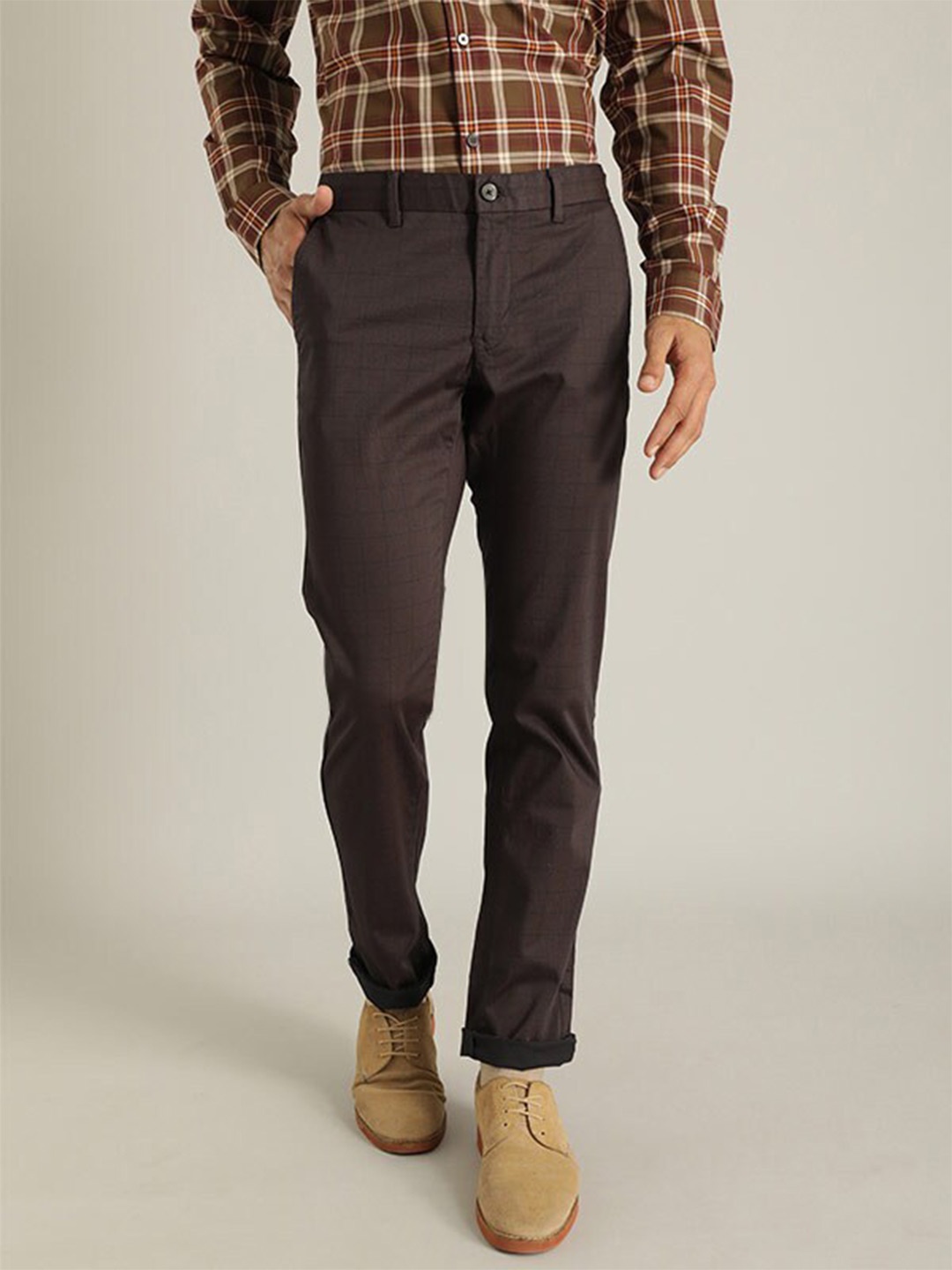 

Indian Terrain Men Brooklyn Slim Fit Trousers, Brown