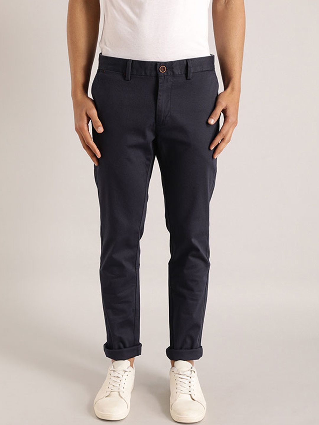 

Indian Terrain Men Brooklyn Slim Fit Chinos Trousers, Navy blue