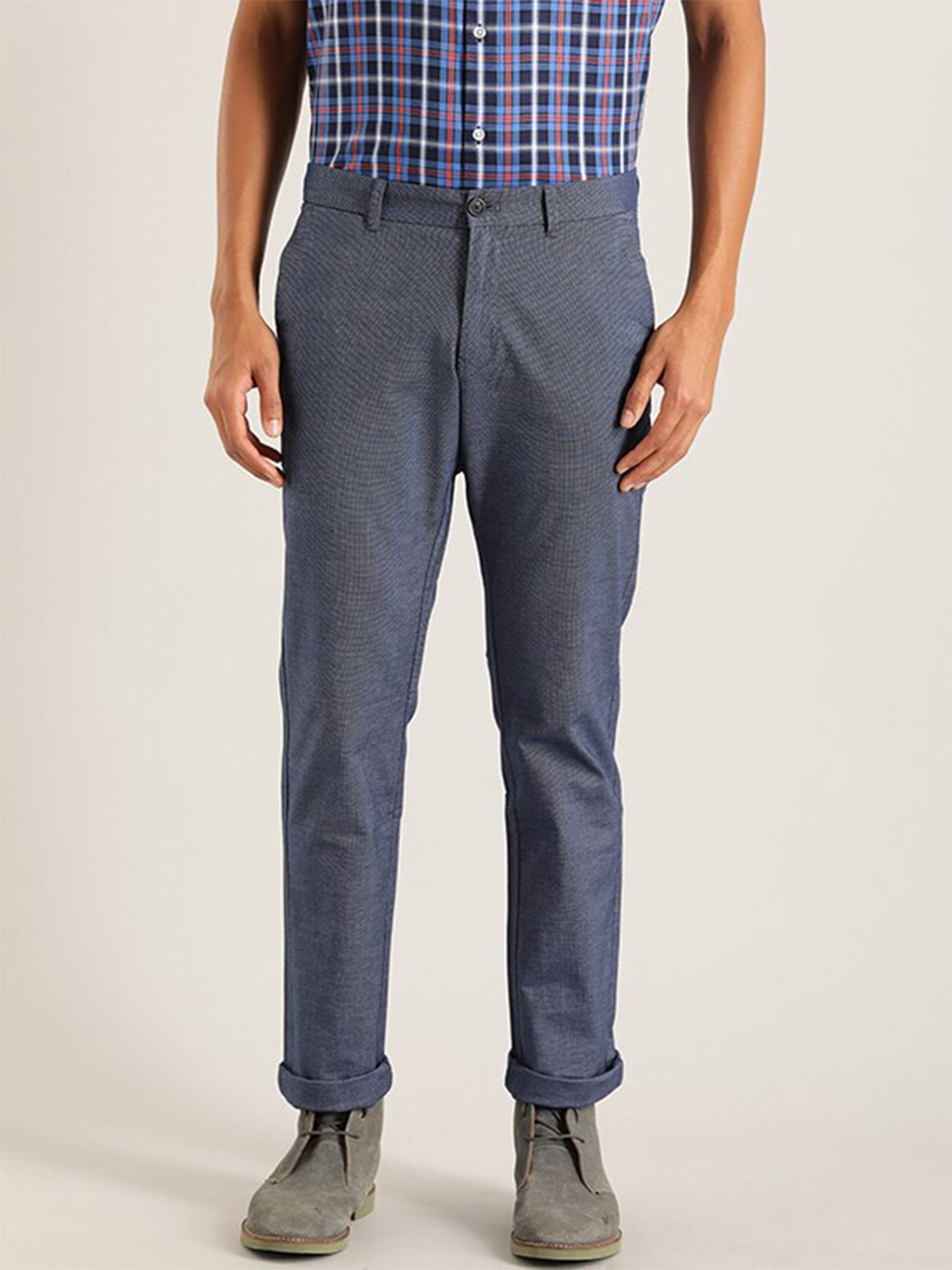 

Indian Terrain Men Brooklyn Slim Fit Mid-Rise Chinos, Navy blue