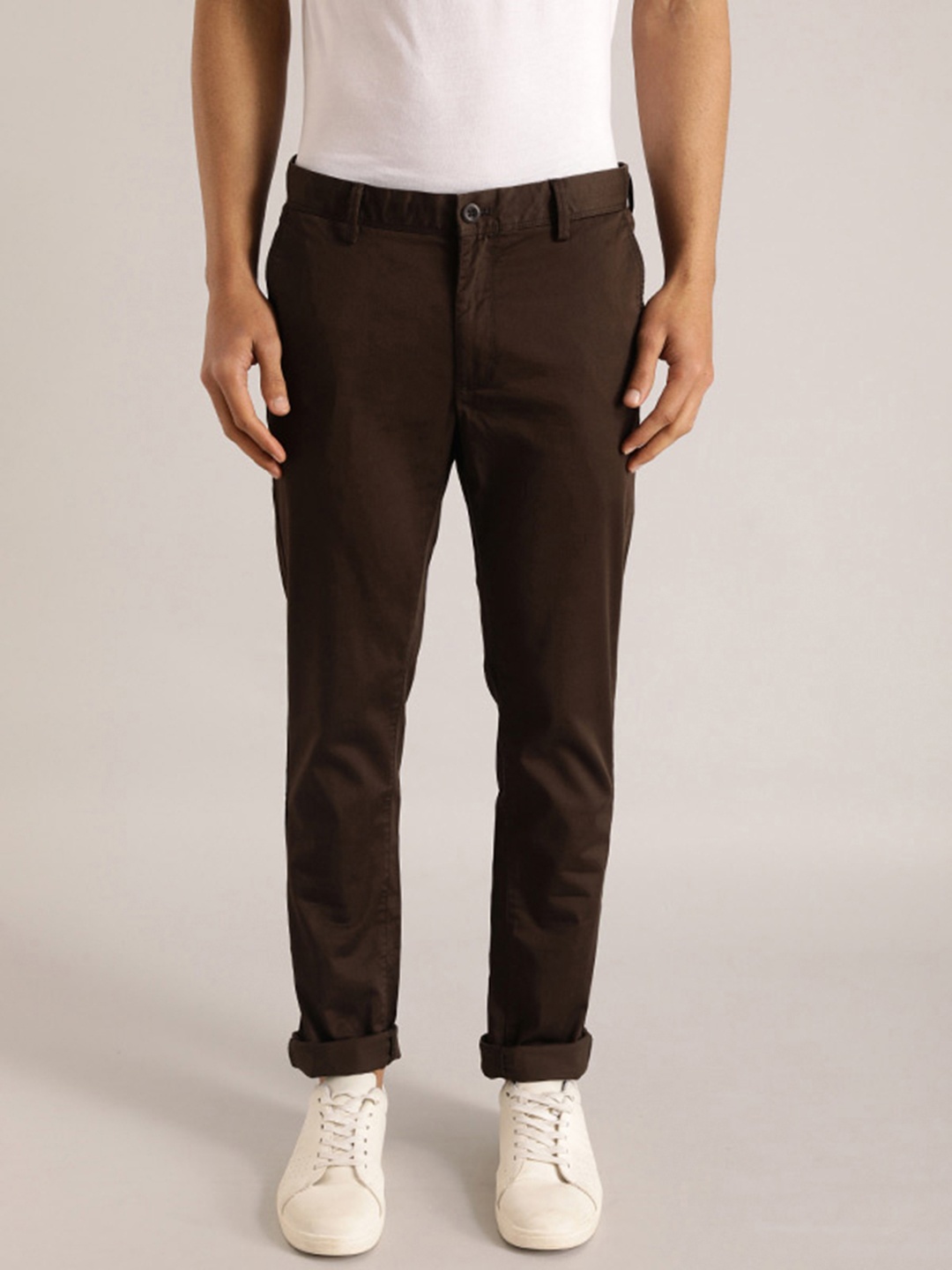 

Indian Terrain Men Brooklyn Slim Fit Mid-Rise Trousers, Brown