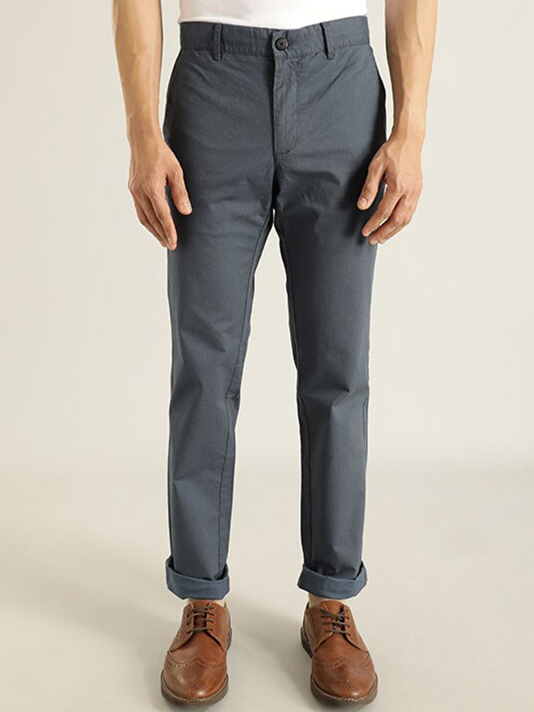 

Indian Terrain Men Brooklyn Slim Fit Mid Rise Trousers, Navy blue