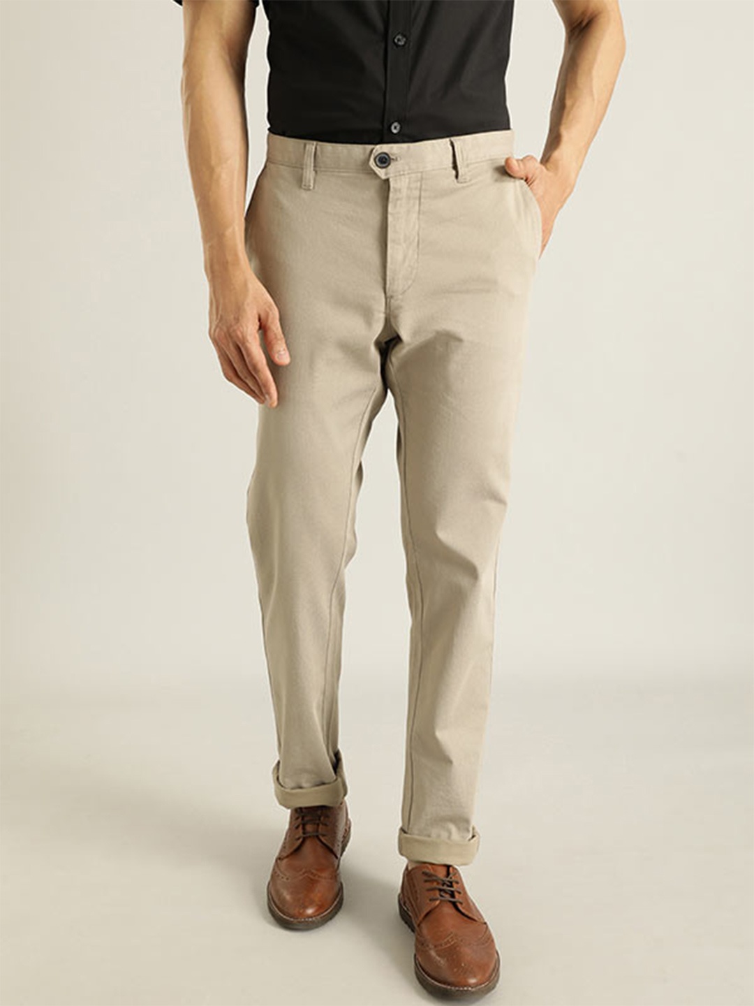 

Indian Terrain Men Brooklyn Slim Fit Trousers, Beige