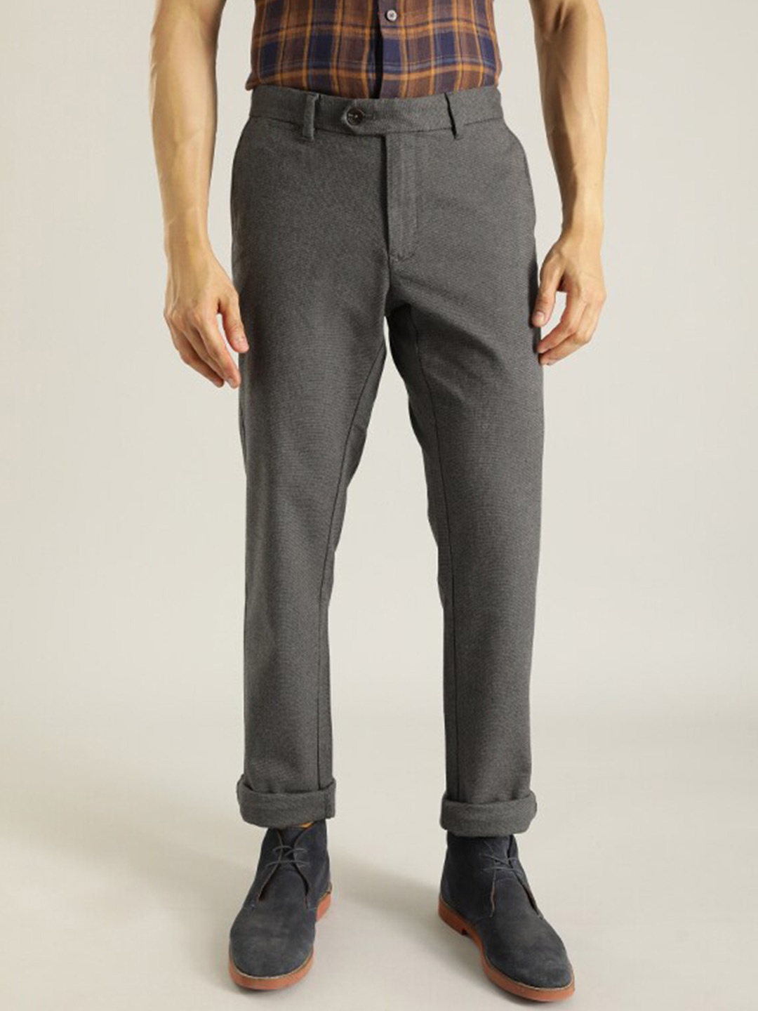 

Indian Terrain Men Brooklyn Slim Fit Mid Rise Trousers, Grey