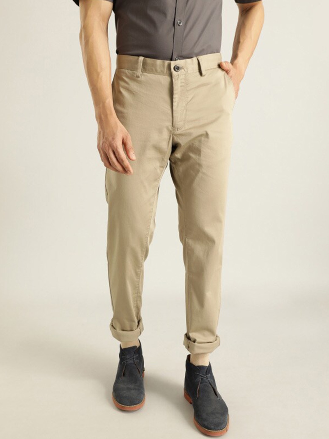

Indian Terrain Men Brooklyn Slim Fit Trousers, Beige