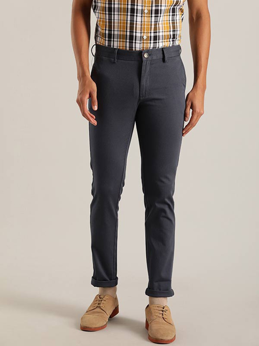

Indian Terrain Men Brooklyn Slim Fit Chinos Trousers, Blue