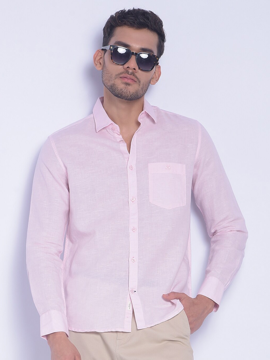 

Crimsoune Club Smart Slim Fit Cotton Linen Casual Shirt, Pink