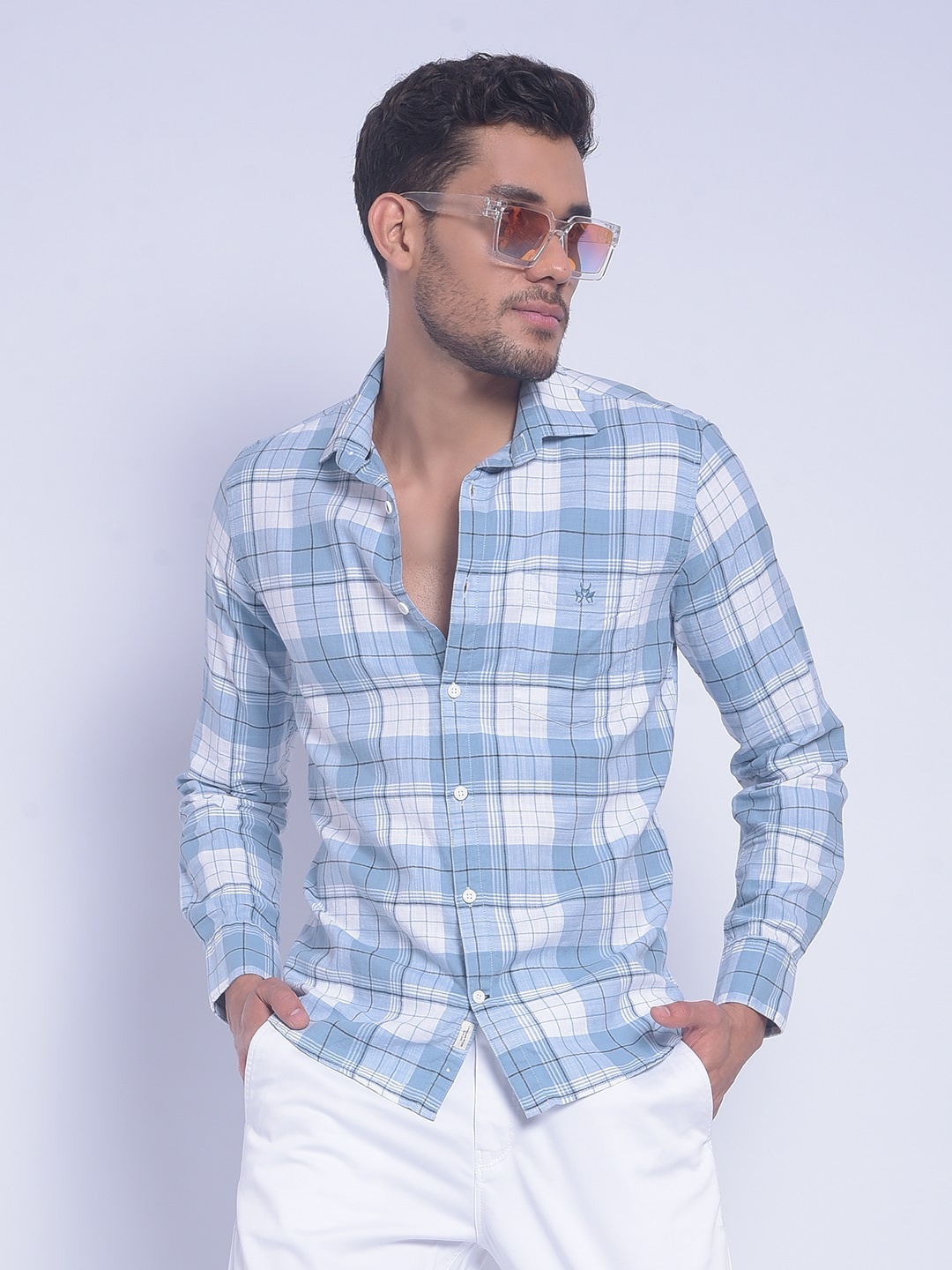 

Crimsoune Club Smart Slim Fit Tartan Checked Casual Shirt, Blue