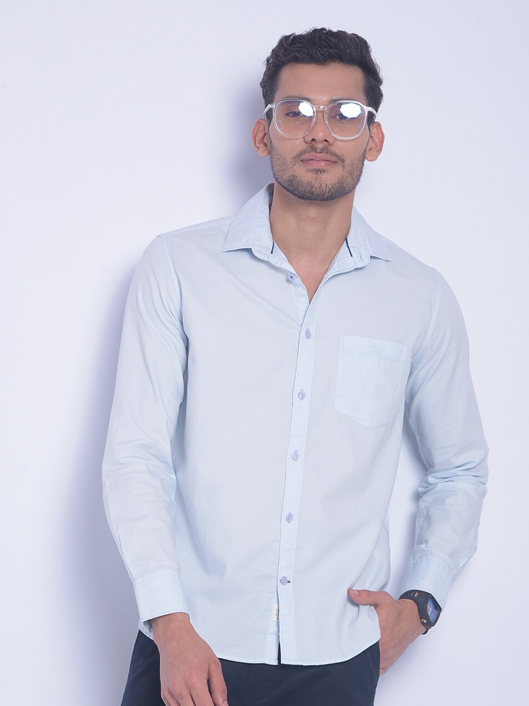 

Crimsoune Club Smart Slim Fit Pure Cotton Casual Shirt, Blue