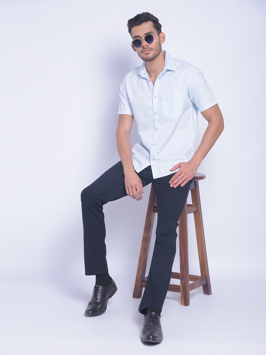 

Crimsoune Club Smart Slim Fit Short Sleeves Pure Cotton Casual Shirt, Blue