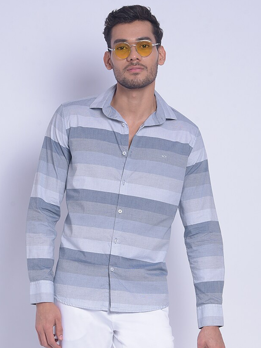 

Crimsoune Club Smart Slim Fit Horizontal Striped Casual Shirt, Blue
