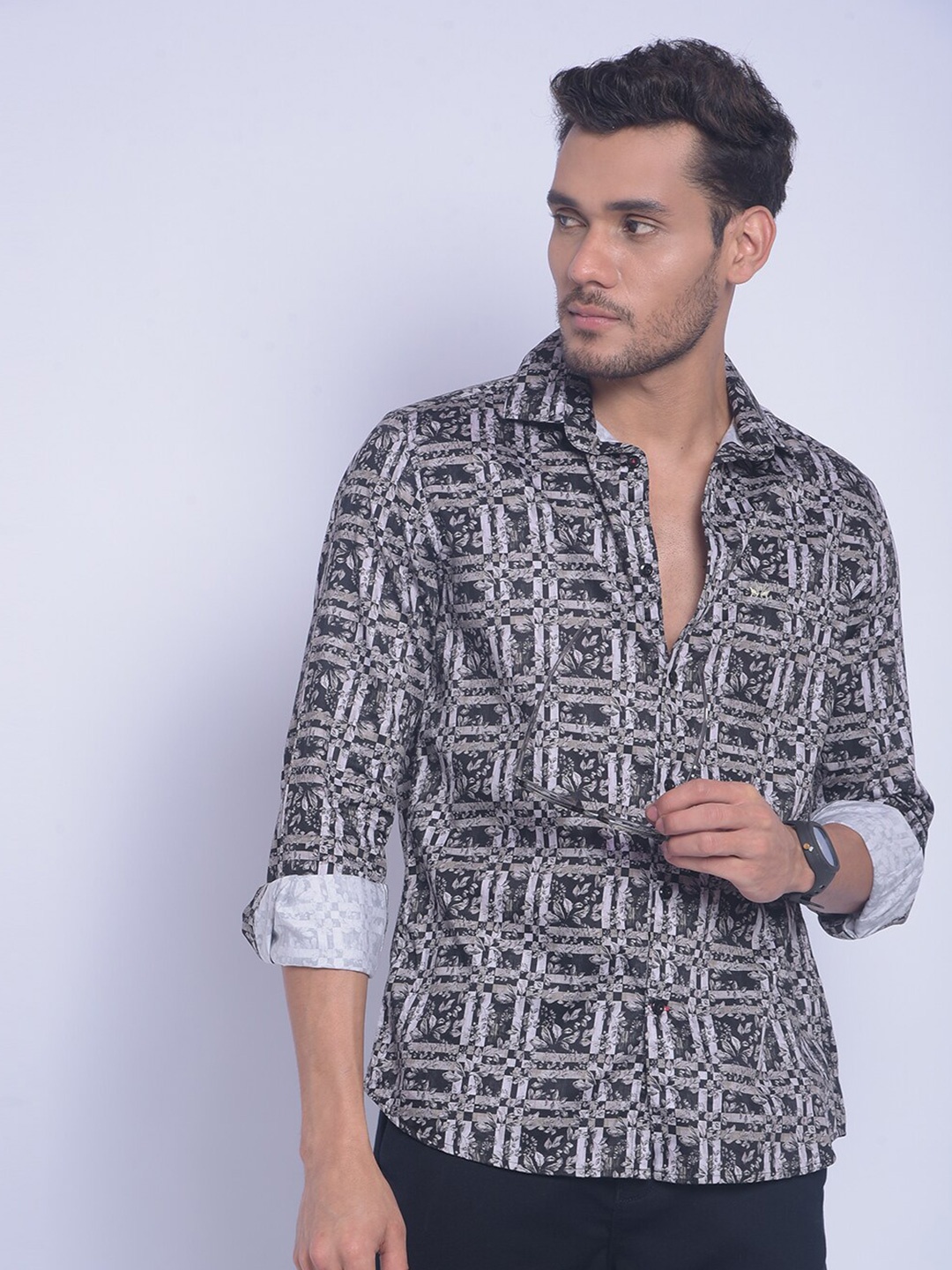 

Crimsoune Club Smart Slim Fit Floral Printed Casual Shirt, Brown